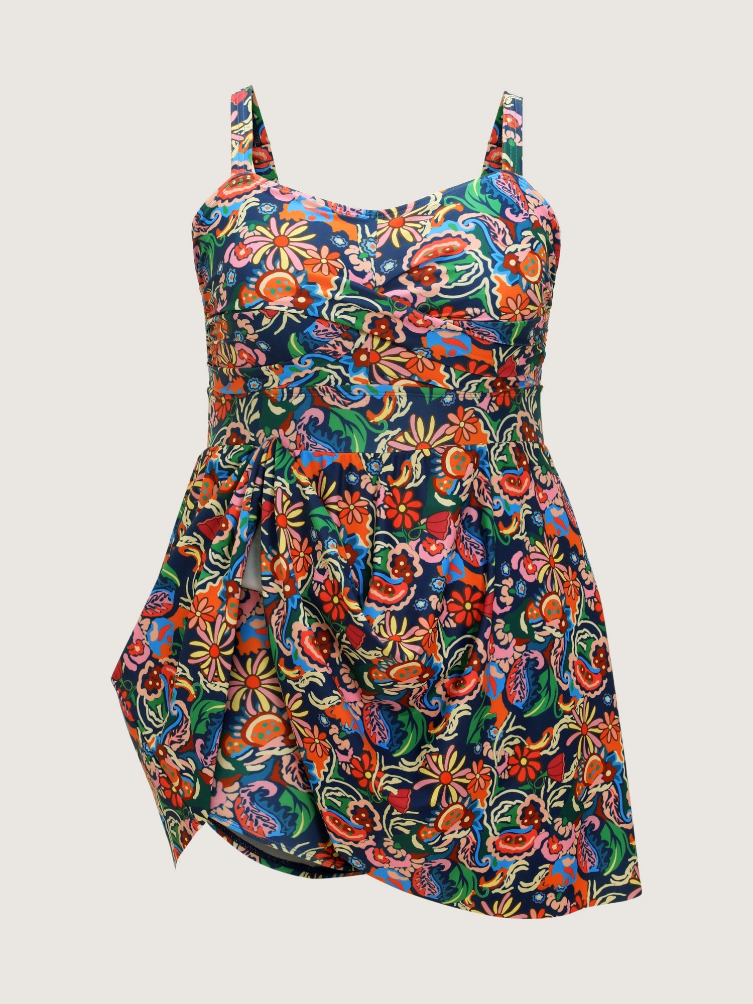 Floral Print Backless Pockets Swim Dress