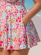 Colorful Floral Print Pockets Flowy Swim Dress