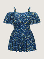 Floral Print Cold-Shoulder Swim Dress
