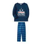 Christmas Family Matching Pajamas-Navy & Sky Blue Plaid Pjs Set with "Merry Christmas 2025" Print