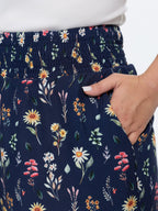Colorful Floral Print Shirred Waist Ruffled Pants