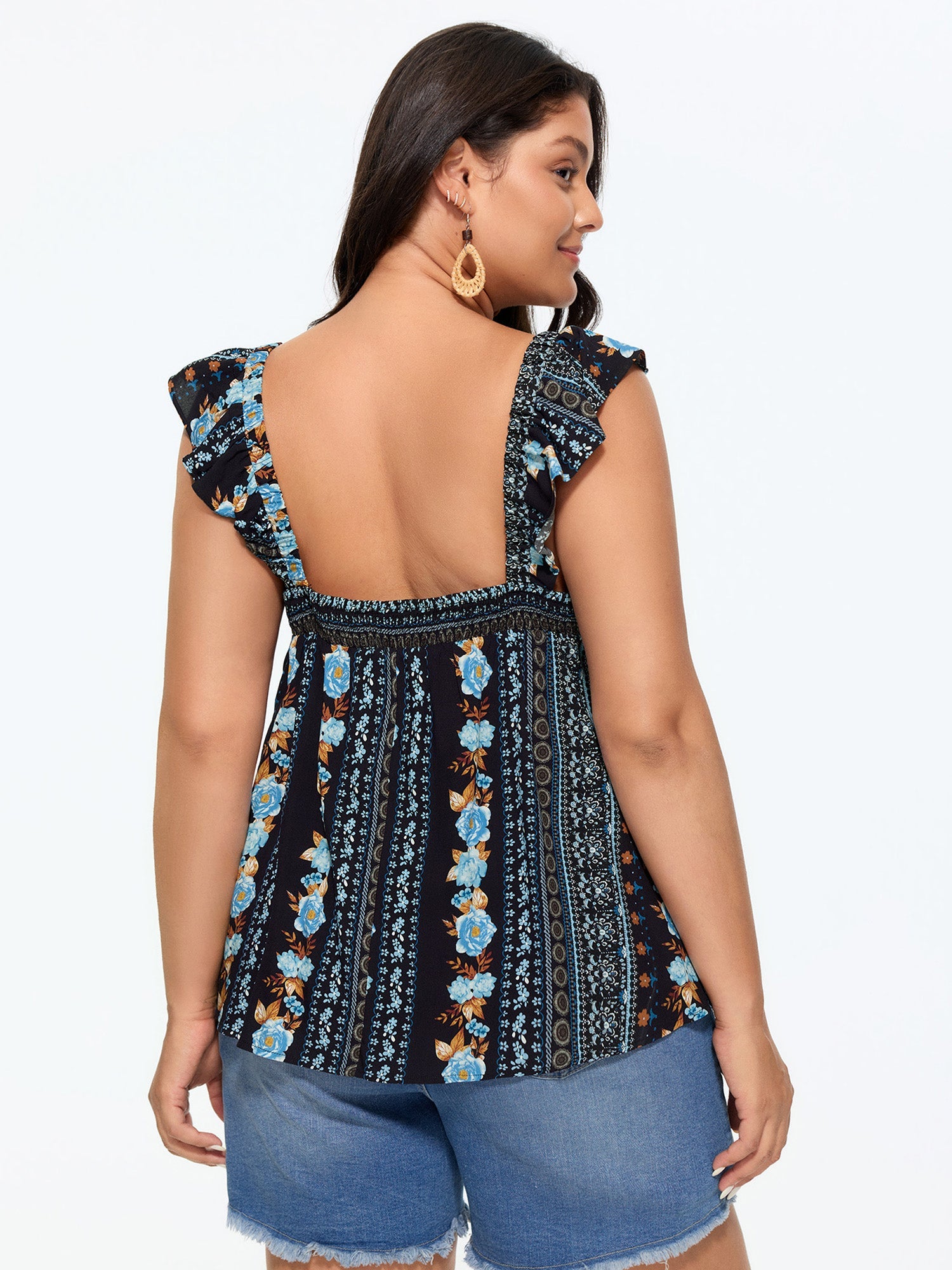 Floral Print Ruffled Straps Tank Top