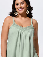 Cotton Lace Trim Flowy Plain Tank Top