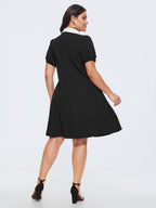 Stretchy Color Contrast Puffy Sleeve Mini Dress