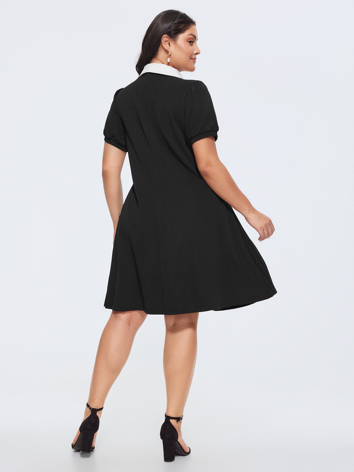Stretchy Color Contrast Puffy Sleeve Mini Dress