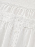 Cotton Lace Trim Square Neck Spliced Blouse