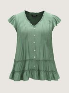 Everyday Pleated Lace Trim Blouse