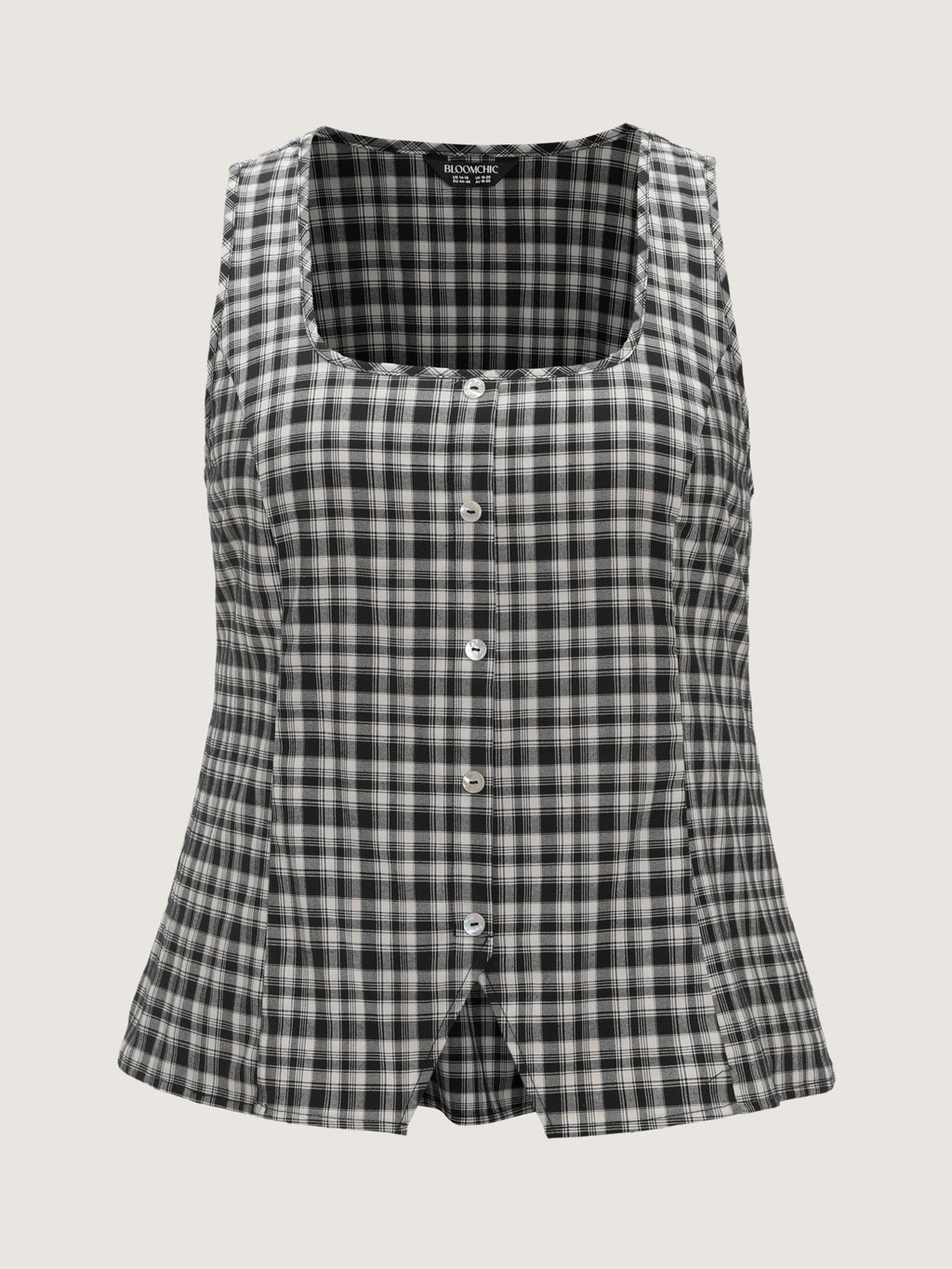 Check Print Waist-Tie Button Tank Top
