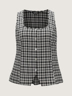 Check Print Waist-Tie Button Tank Top