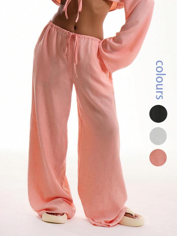 Women's Solid Pocket Pants, Casual Comfy Wide Leg Trousers for Beach Vacation Holiday, Ladies Bottoms for All Seasons