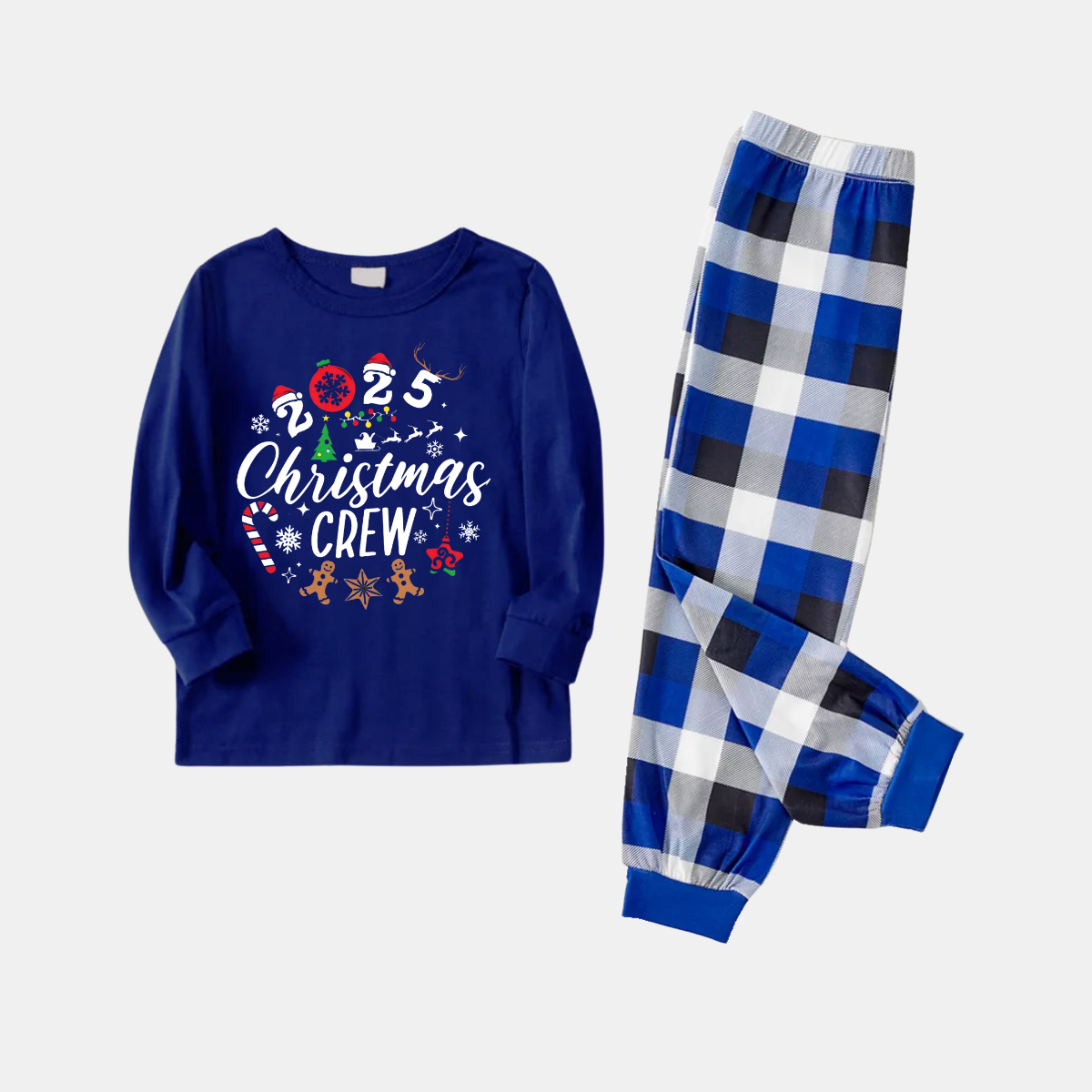 Couple Matching Pajamas With "2025 Christmas Crew" Text and Christmas Pattern Printed