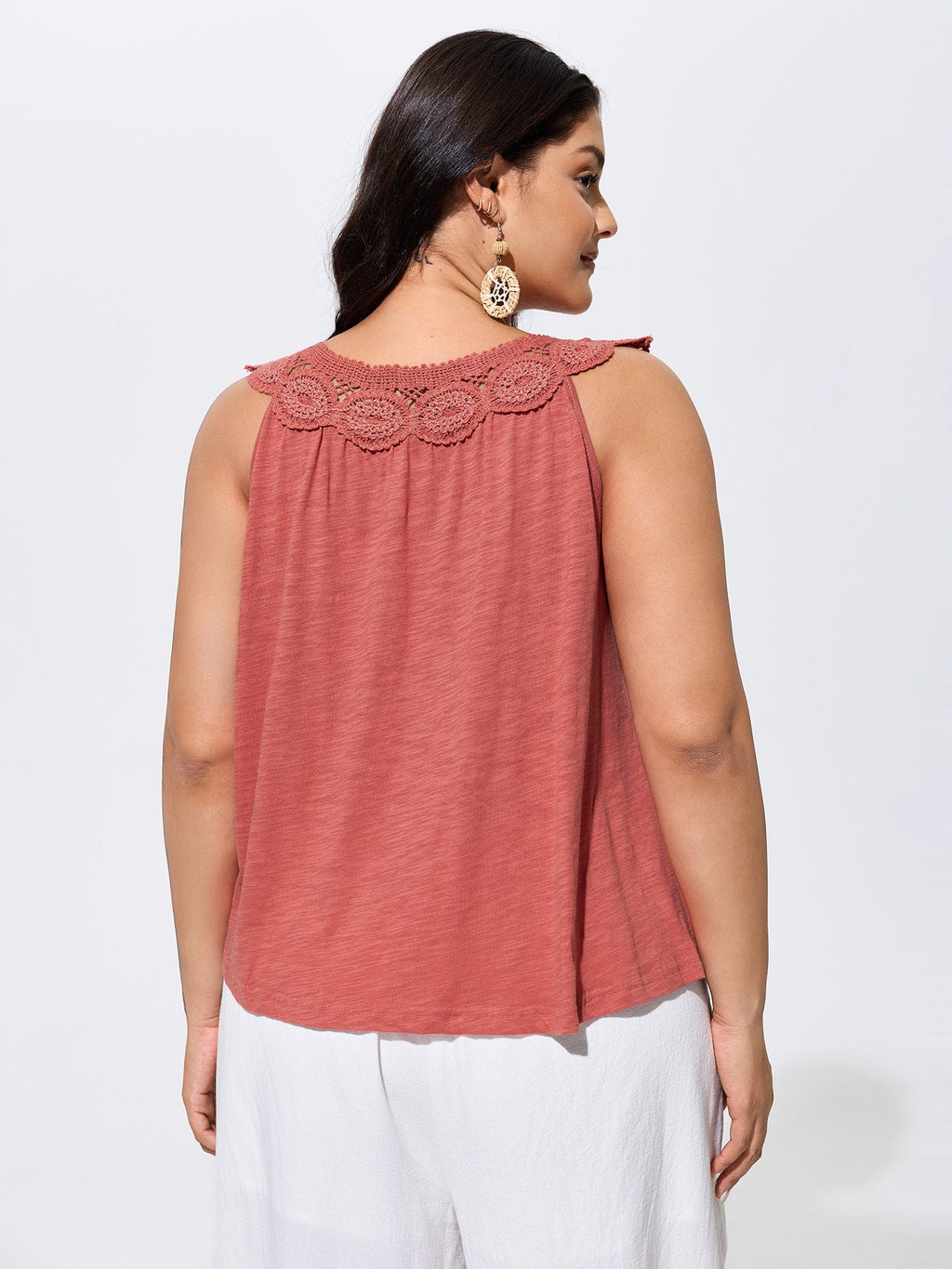 Supersoft Lace Neckline Sleeveless Knit Top