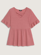 Stretchy Cut-Out Neckline Knit Top