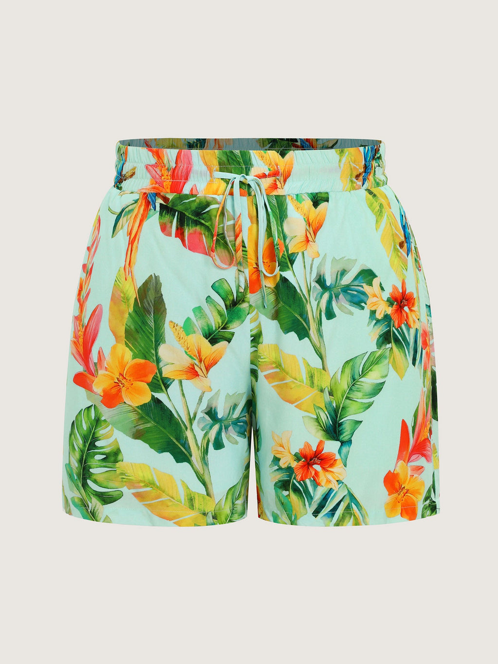 Tropical Breeze Print Elastic Waist Shorts