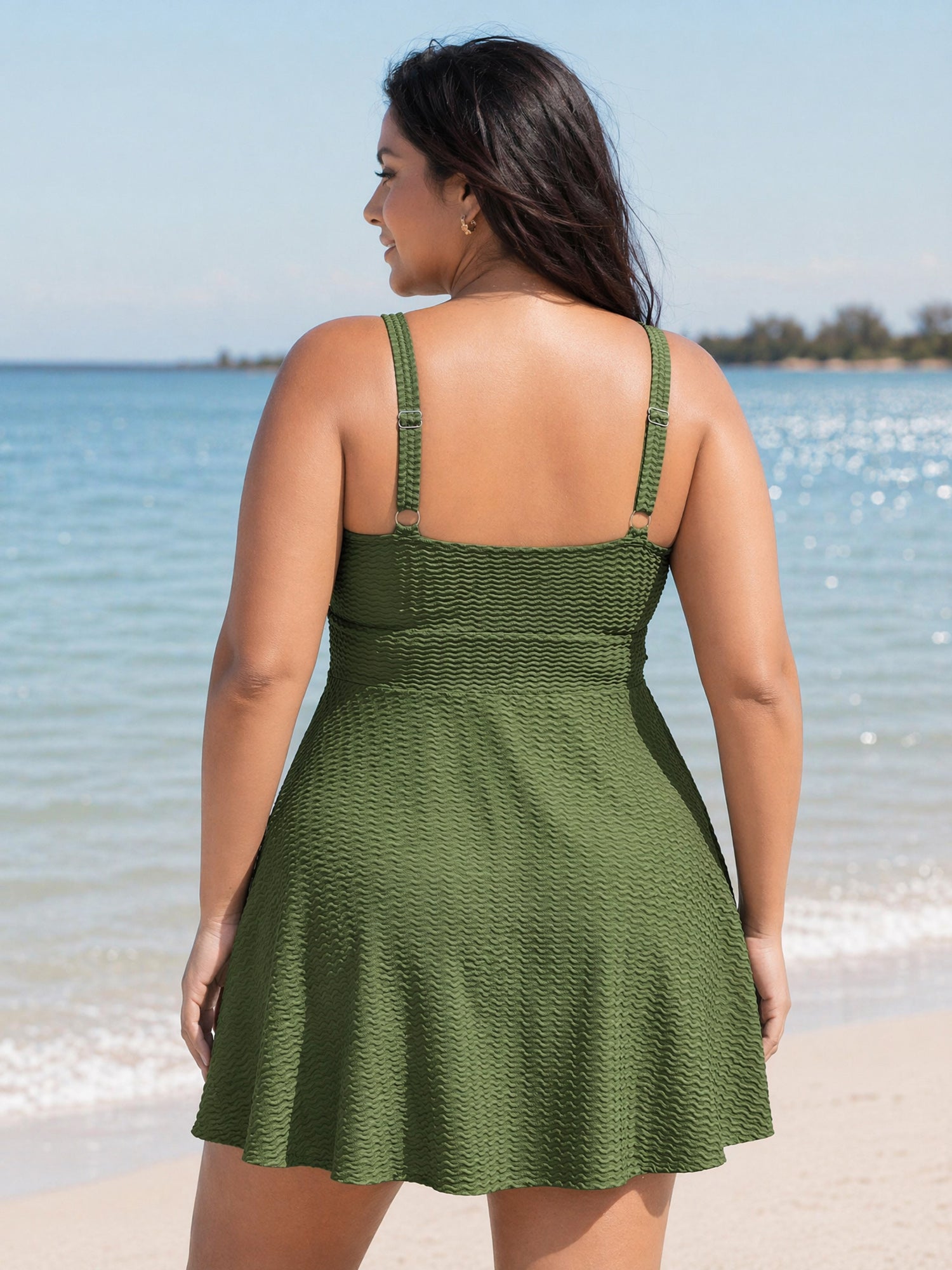 Knotted Front Textured Swim Dress