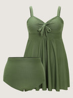 Knotted Front Textured Swim Dress