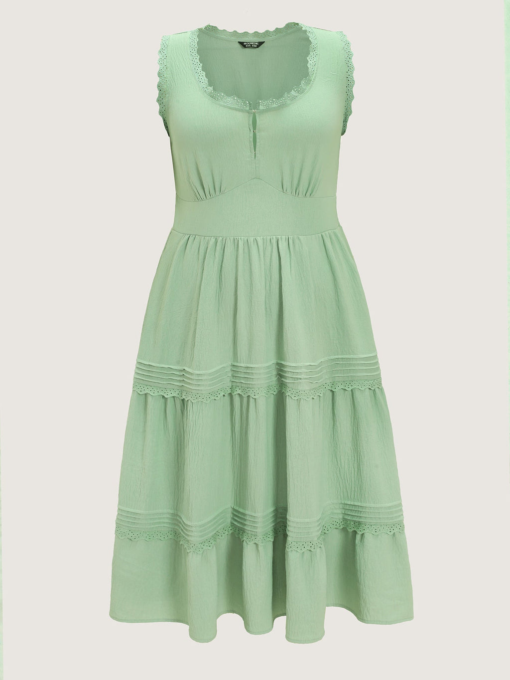 Lace Trim Ruffled Tiered Sleeveless Midi Dress