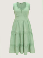 Lace Trim Ruffled Tiered Sleeveless Midi Dress