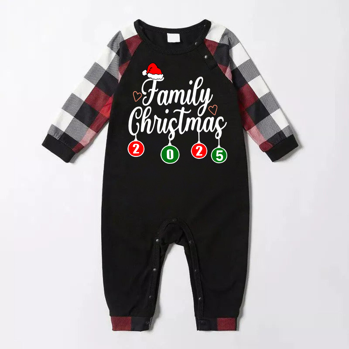 "Family Christmas 2025" Letter Printed Red & Black & Grey & White Plaid Family Matching Pajamas