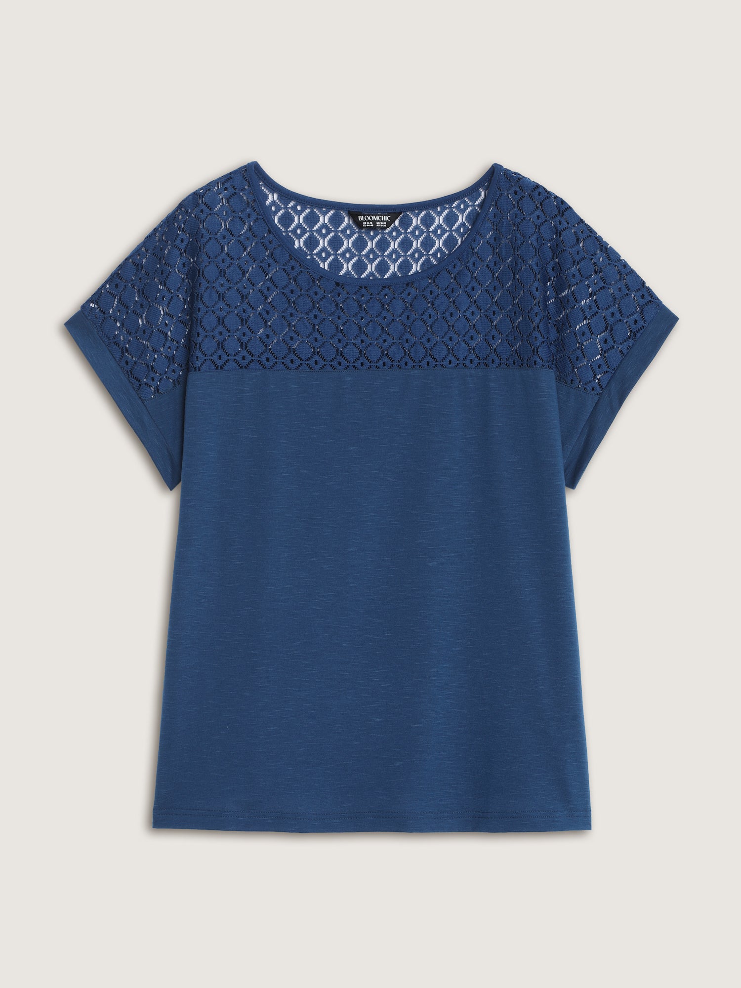 Sheer Lace Neckline Round Neck T-Shirt