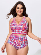Floral Print Cut-Out Back Swim Top