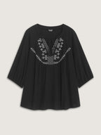 Cotton Boho Embroidered Tassel Blouse