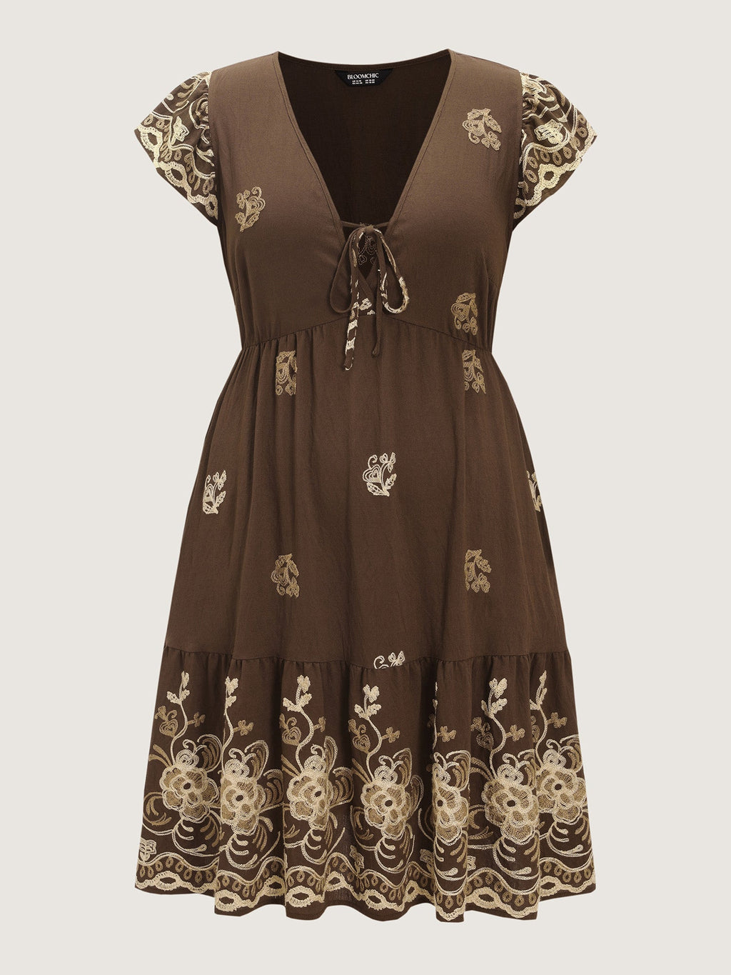 Floral Embroidered Neck-Tie Mini Dress