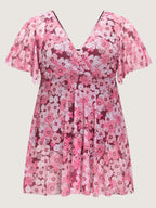 Breezy Sheer Wrap Neckline Swim Dress