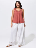 Supersoft Lace Neckline Sleeveless Knit Top