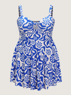 Geometric Print Cut-Out Bodice Swim Dress