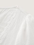 Cotton Lace Trim Square Neck Spliced Blouse