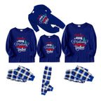 Christmas Family Matching Pajamas-Navy & White Plaid Pjs Set with "Christmas Crew Making Memories Together" Artistic Font Print
