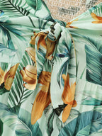 Tropical Print Shirred Knotted Front Maxi Dress
