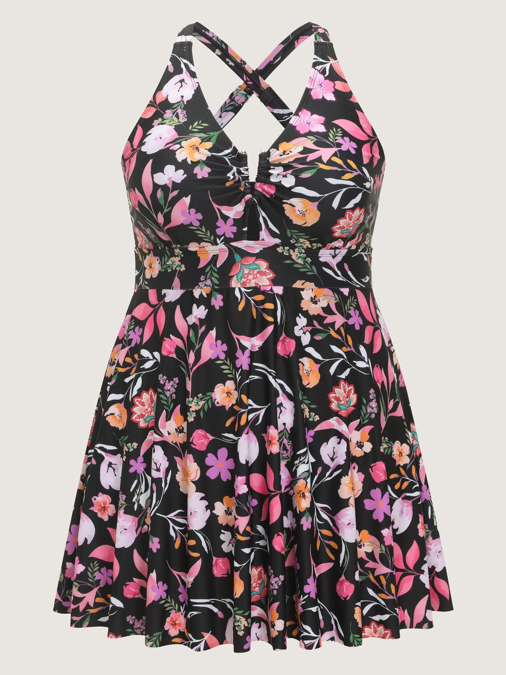 Floral Print Pockets Swim Dress