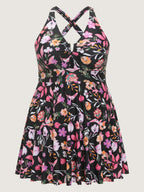 Floral Print Pockets Swim Dress