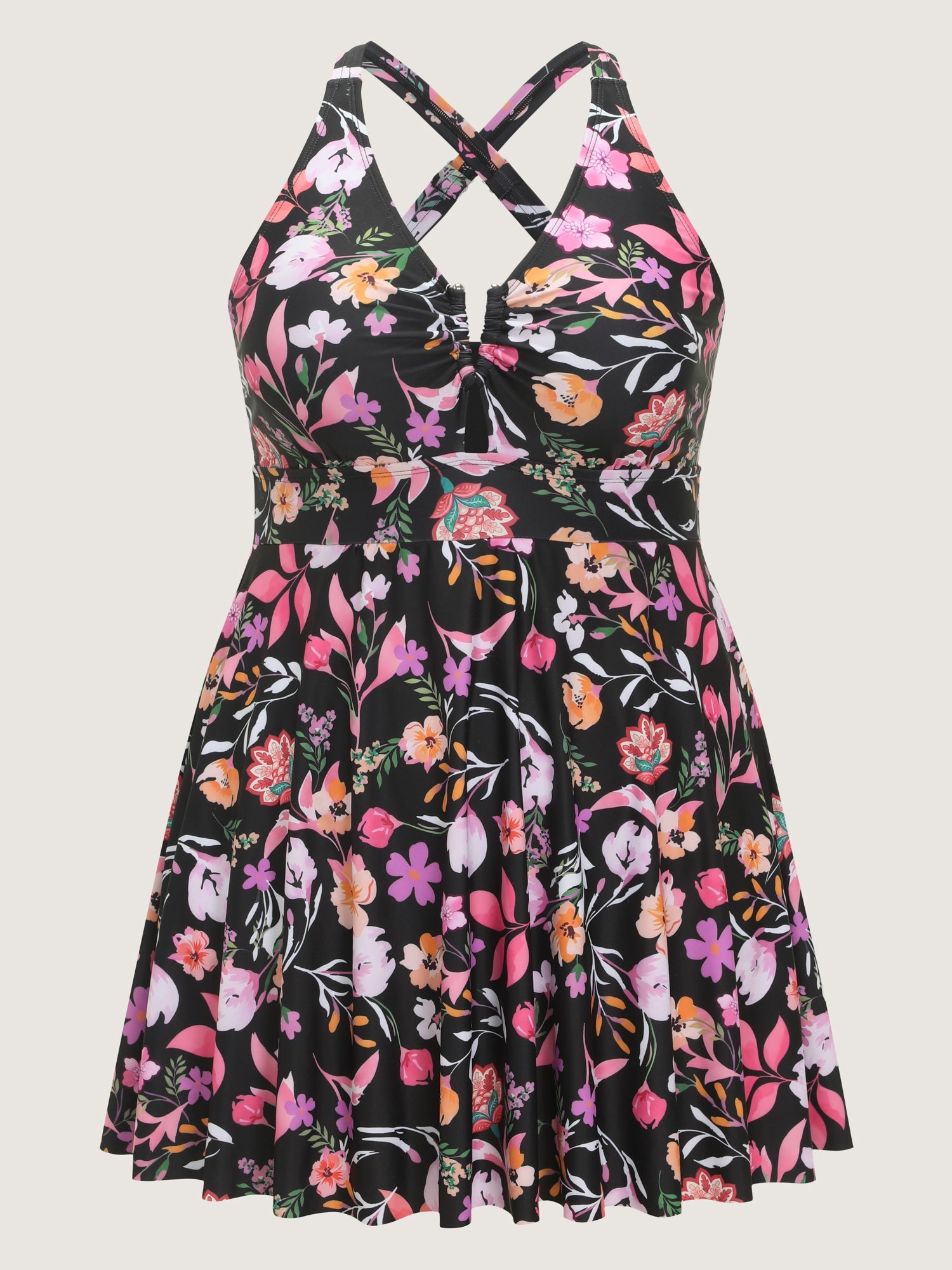 Floral Print Pockets Swim Dress