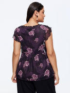 Lace Trim Floral Print Knit Top