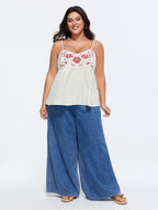 Floral Embroidered Neckline Babydoll Top