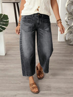 Women's Casual Street Patchwork Pocket Loose Wide Leg Jeans，Baggy Loose Summer Jeans, Perfect for All Seasons & Casual Occasions
