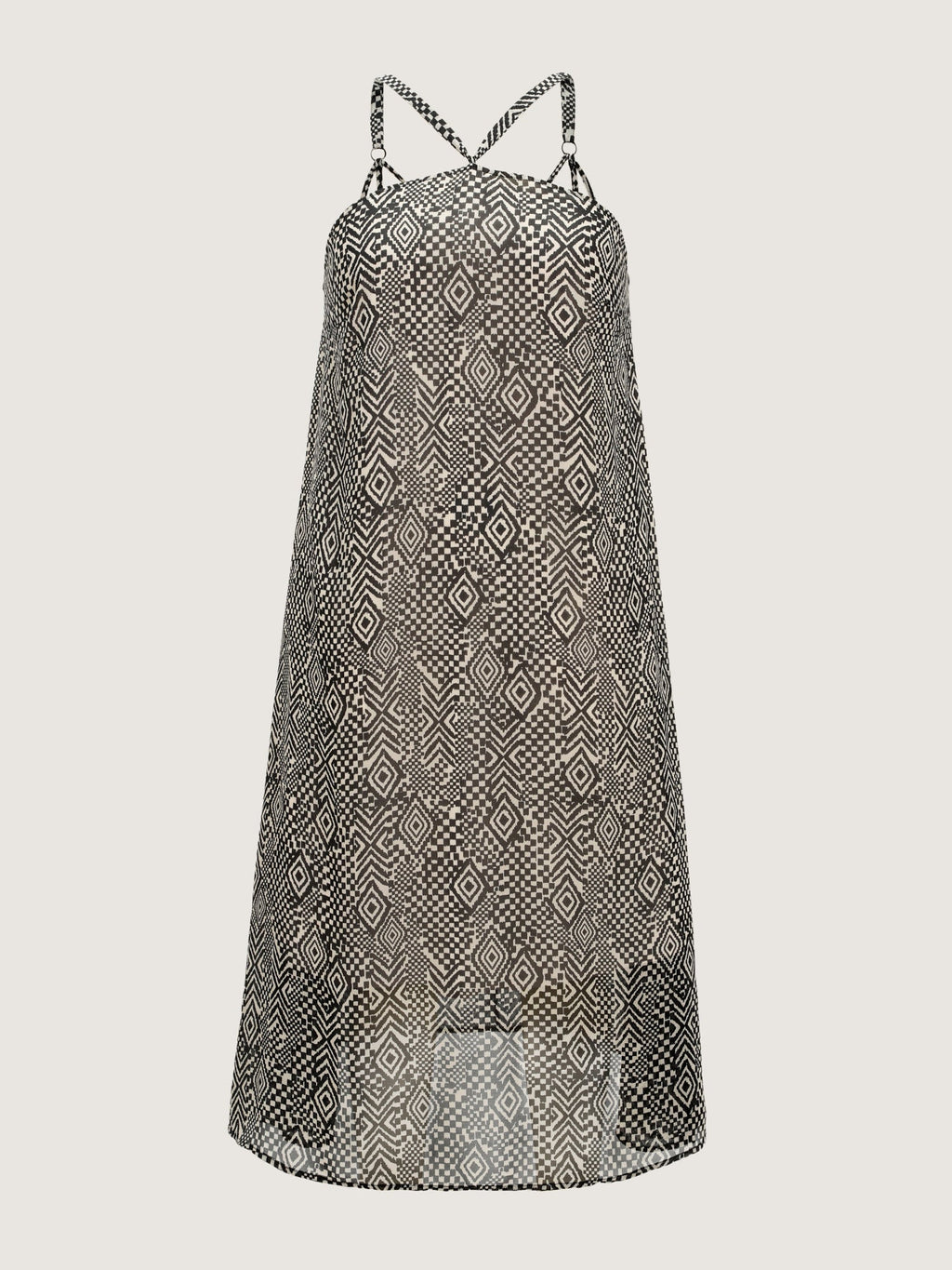 Sheer Geometric Print Halter Neckline Slip Maxi Dress