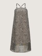 Sheer Geometric Print Halter Neckline Slip Maxi Dress