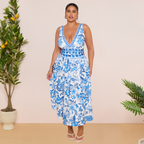 Chic Indigo Botanical Print One-Piece Swimsuit&Skirt&Pants