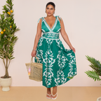Green Flowy Floral Tie-shoulder Swimsuit&Skirt&Pants