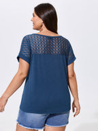 Sheer Lace Neckline Round Neck T-Shirt