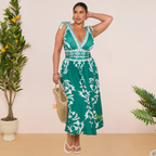 Green Flowy Floral Tie-shoulder Swimsuit&Skirt&Pants