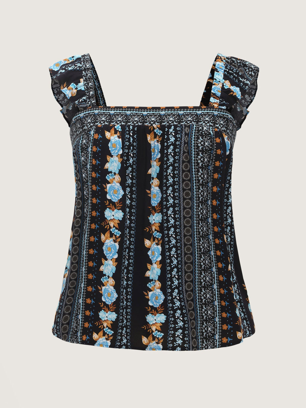 Floral Print Ruffled Straps Tank Top