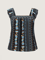 Floral Print Ruffled Straps Tank Top