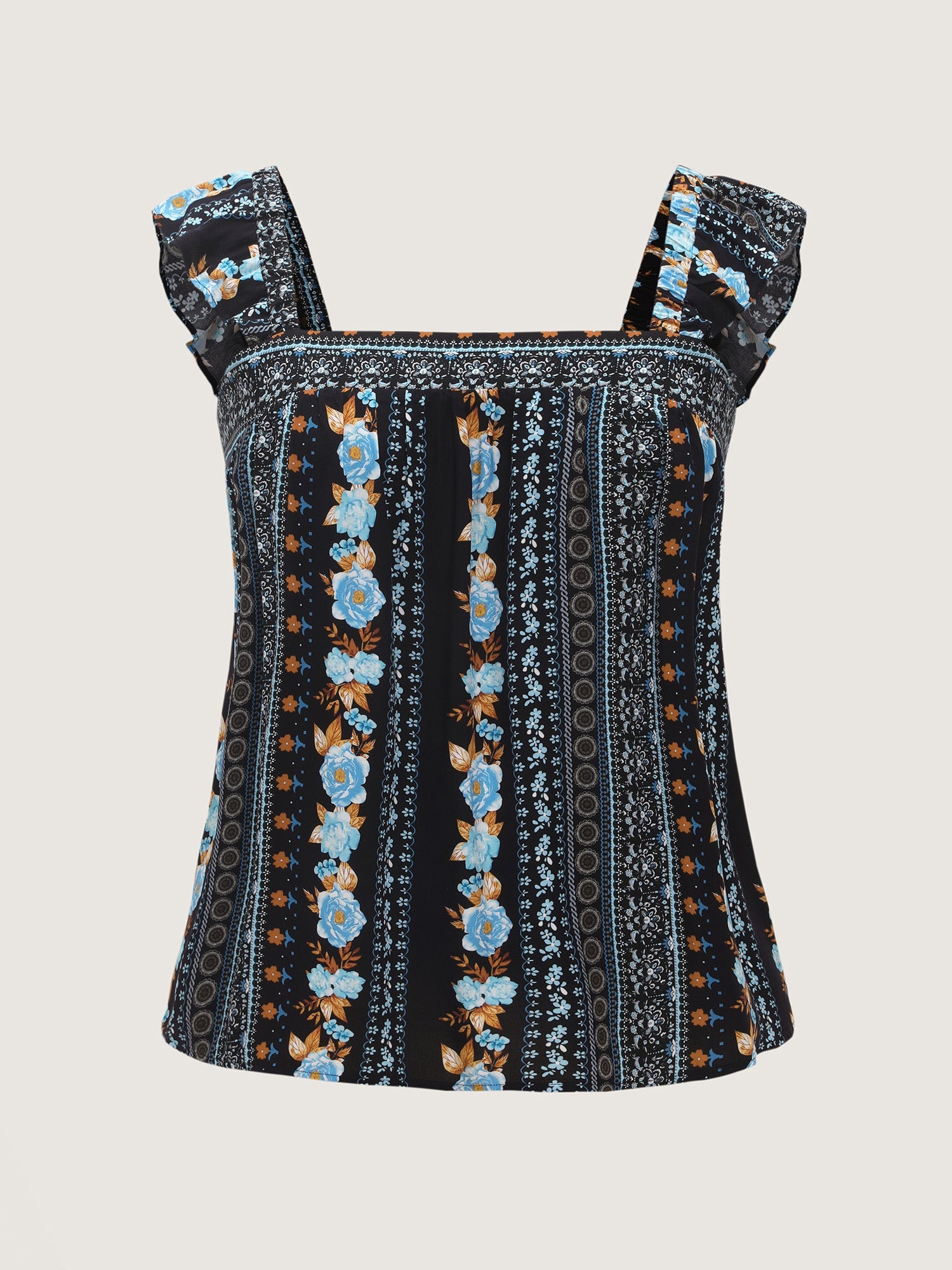 Floral Print Ruffled Straps Tank Top