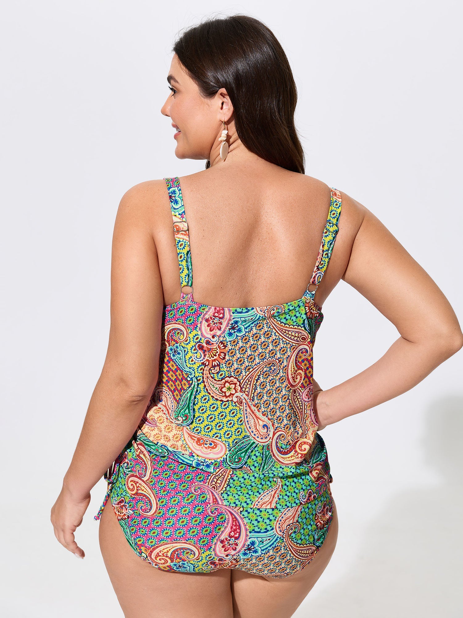 Paisley Print Adjustable Side Drawstring Swim Top