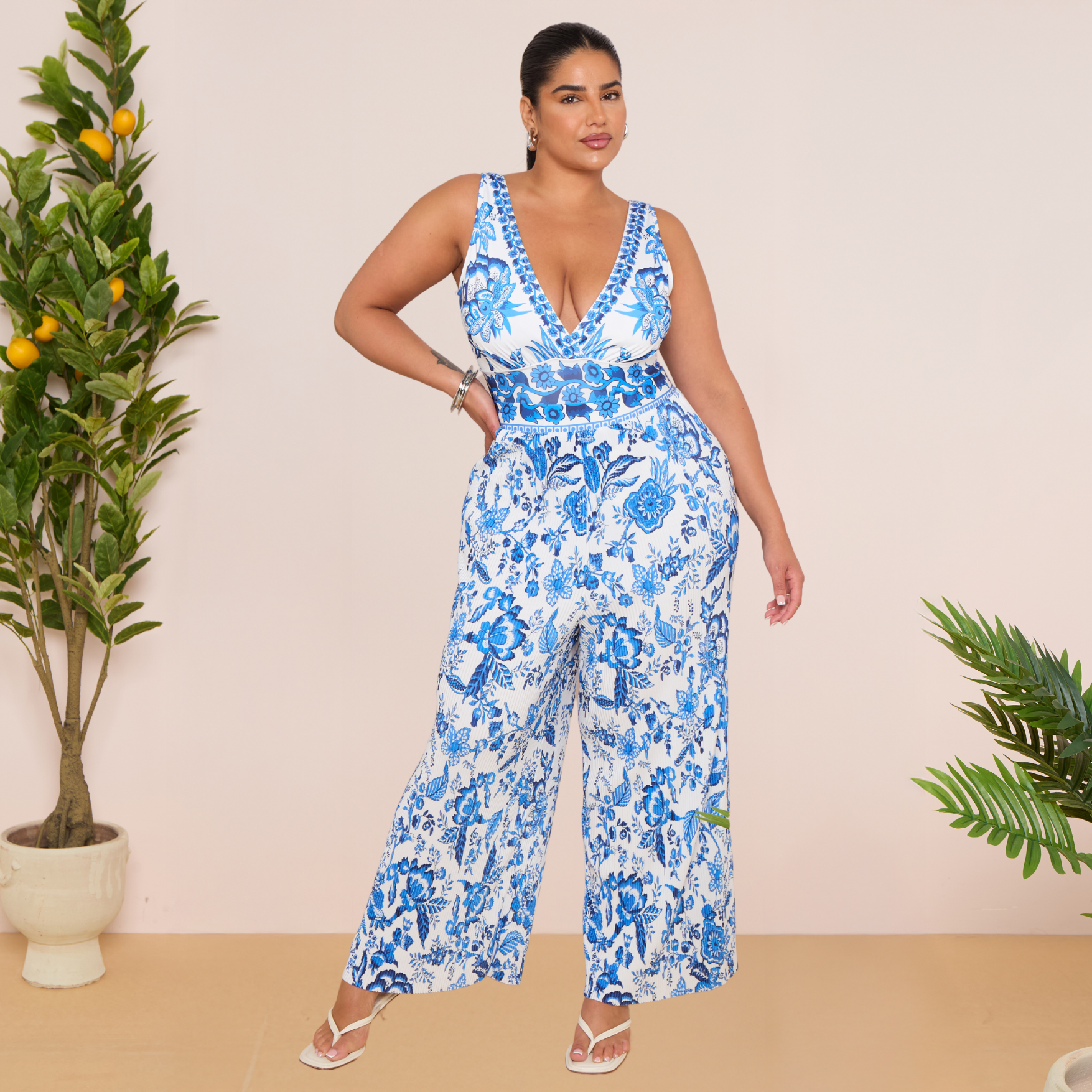 Chic Indigo Botanical Print One-Piece Swimsuit&Skirt&Pants